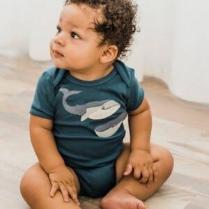 Milkbarn Baby Applique Bodysuit Whales Organic